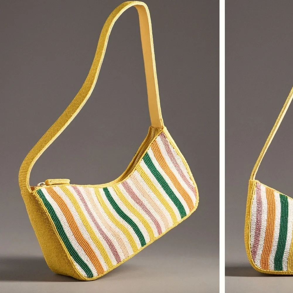 Anthropologie Yellow and Multicolor Striped Shoulder Bag